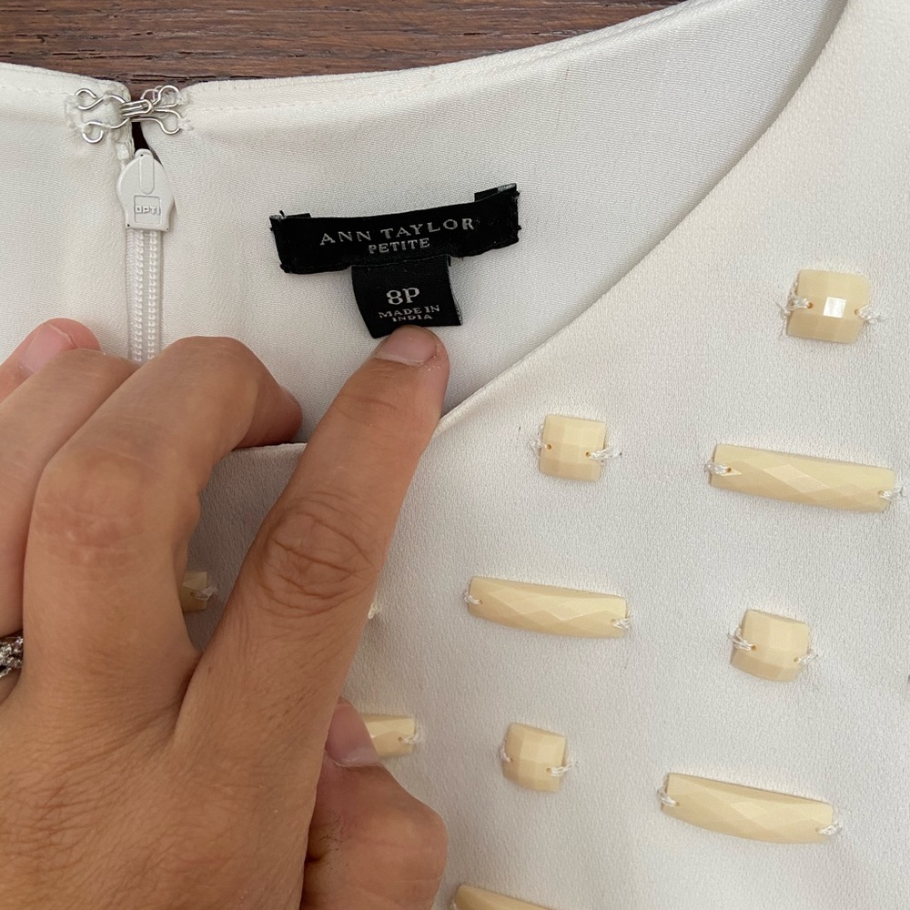Anne Taylor Ivory White Dress 8P Long Sleeve - Picture 3 of 4